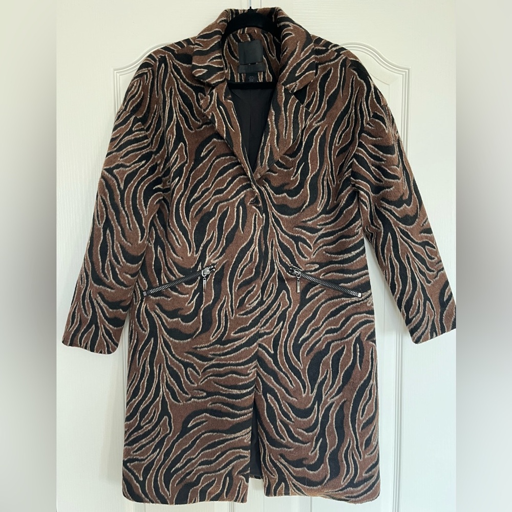 Maison Cinqcent 500 Animal Print Faux Fur XS 3% Wool Coat